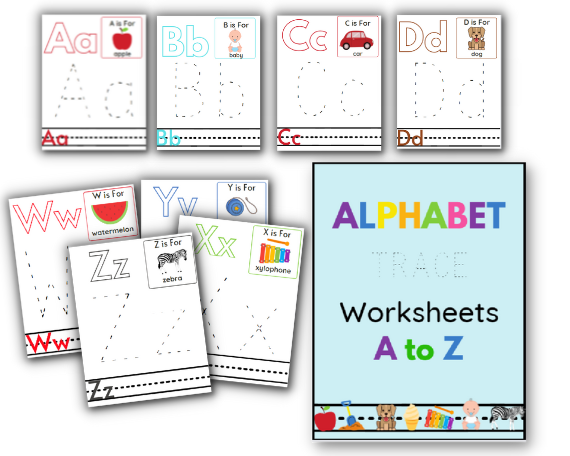 Alphabet Letter Tracing Activity Book for Kids. 26 ABC letter tracing activity sheets. Prewriting resource for toddlers and preschoolers. 