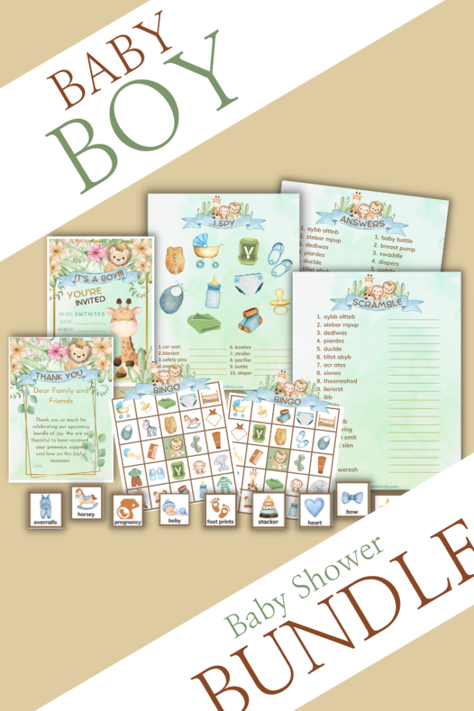 Safari Baby Shower Invitations, Games and Thank You Cards