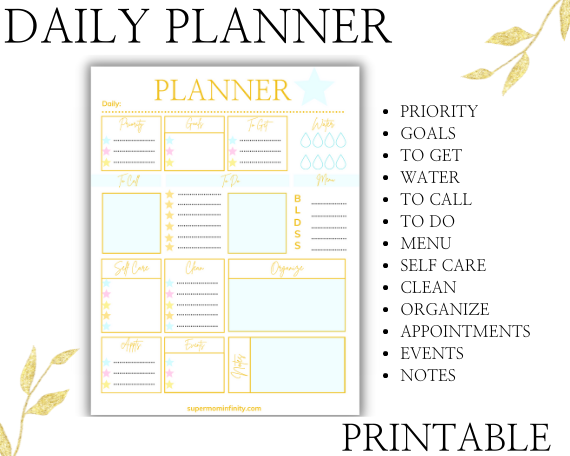 Daily Planner organize for moms to organize their entire day. Writing all the important tsk in a daily planner will help your stay on task and become organized.