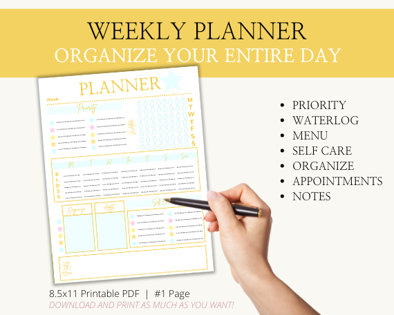 Weekly mommy Planner for busy moms to organize their day. Printable Mommy Planner templates for organizing all your task for the day, week month and year.